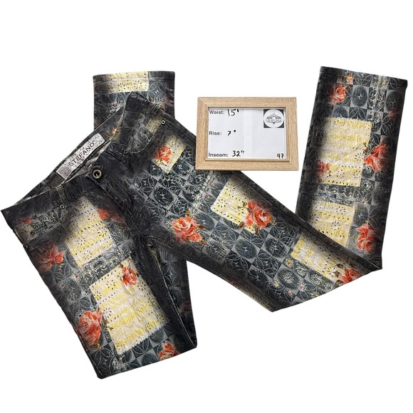 Sento Stefano Jeans Patchwork Floral Rose Gold Print Women Size 29 - Picture 2 of 9